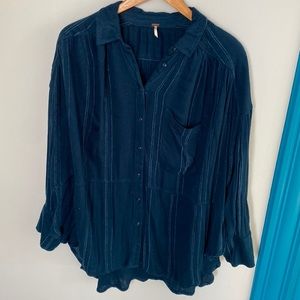Blue Free People Oversized Dress Flannel